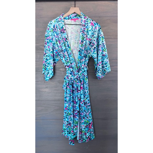 Lilly Pulitzer Elaine Velour Midi Robe Ocean Blue Size S/M - Picture 2 of 4